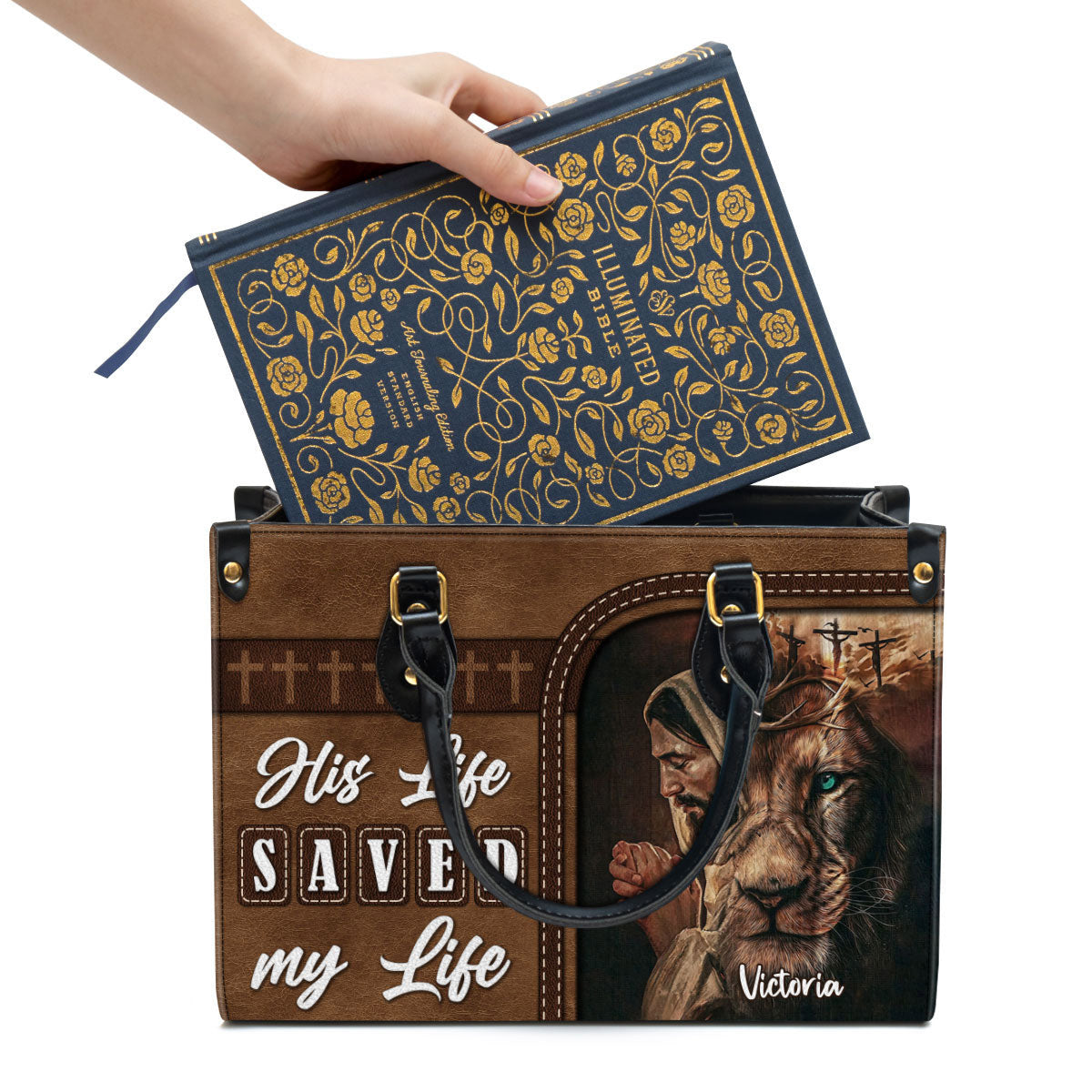 Personalized His Life Saved My Life Unique Lion Leather Bag - Christian Pu Leather Bags For Women