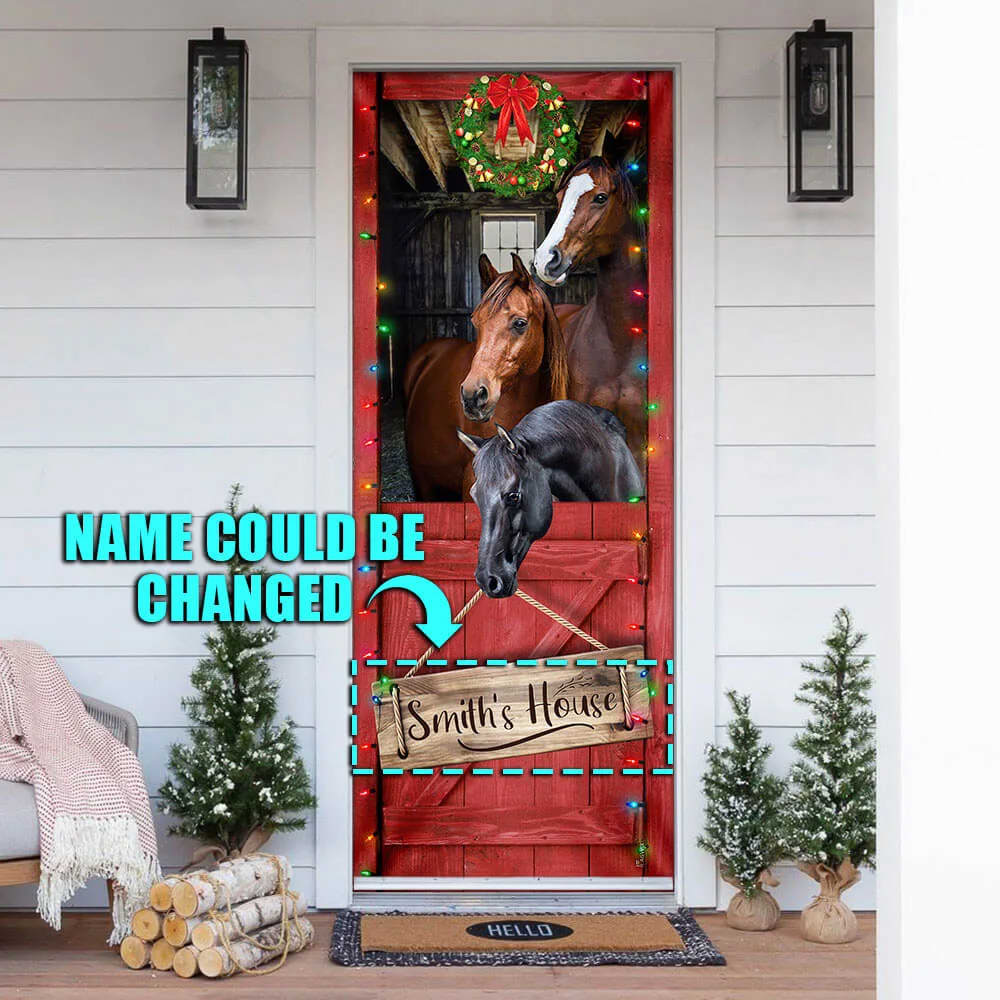 Personalized Horse - Merry Christmas Door Cover - Christmas Outdoor Decoration - Religious Door Decorations