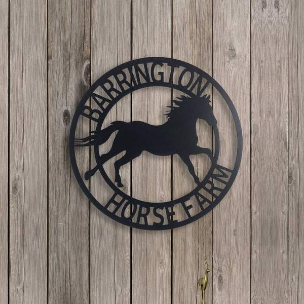 Personalized Horse Circle Nameplate Custom Horse Sign Metal Name Sign Farmhouse Decor Outdoor Decor