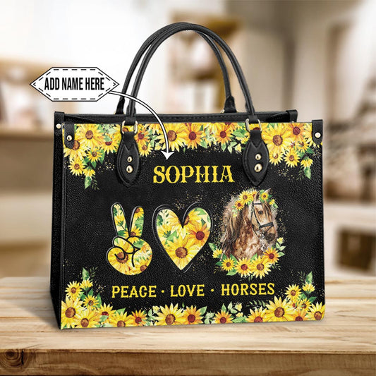 Personalized Horse Peace Love Horses Leather Bag - Women's Pu Leather Bag - Best Mother's Day Gifts