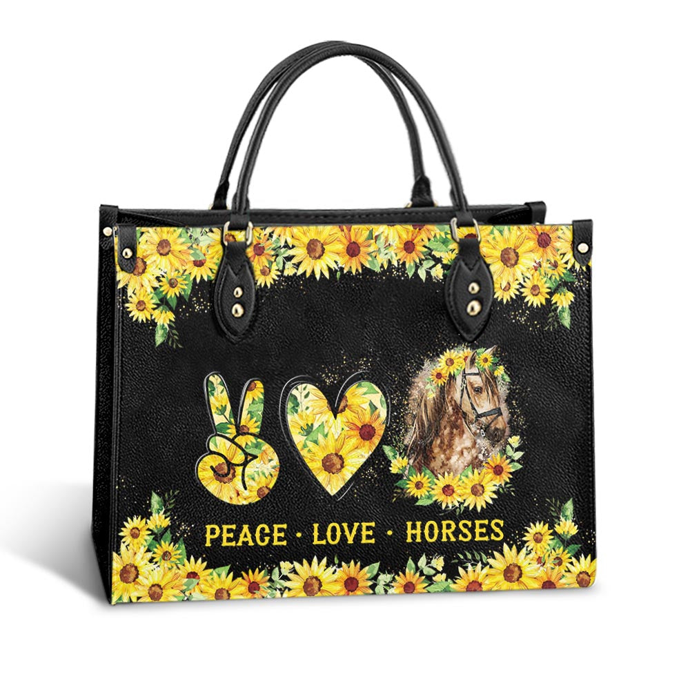 Personalized Horse Peace Love Horses Leather Bag - Women's Pu Leather Bag - Best Mother's Day Gifts