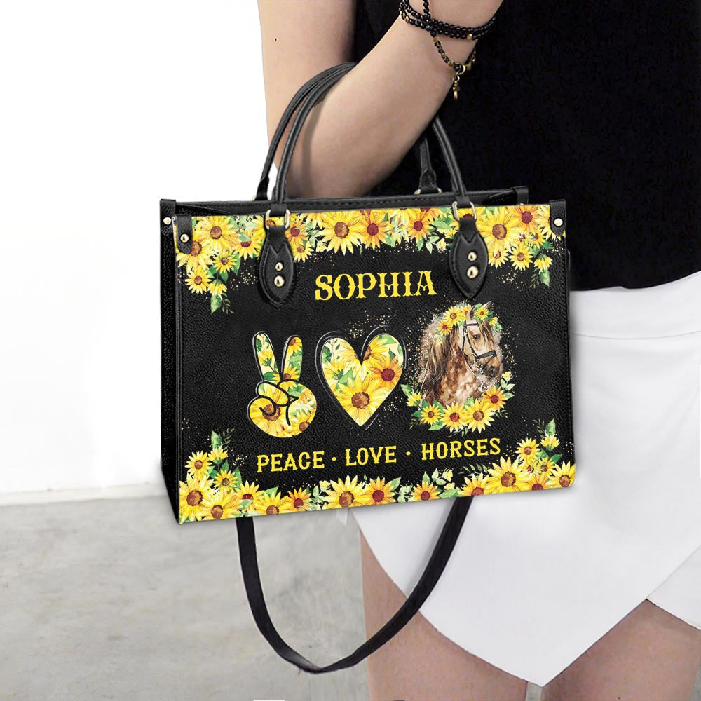 Personalized Horse Peace Love Horses Leather Bag - Women's Pu Leather Bag - Best Mother's Day Gifts