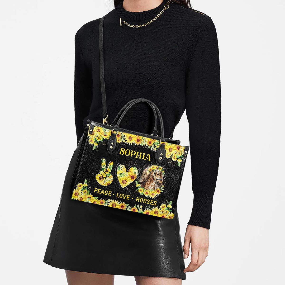 Personalized Horse Peace Love Horses Leather Bag - Women's Pu Leather Bag - Best Mother's Day Gifts