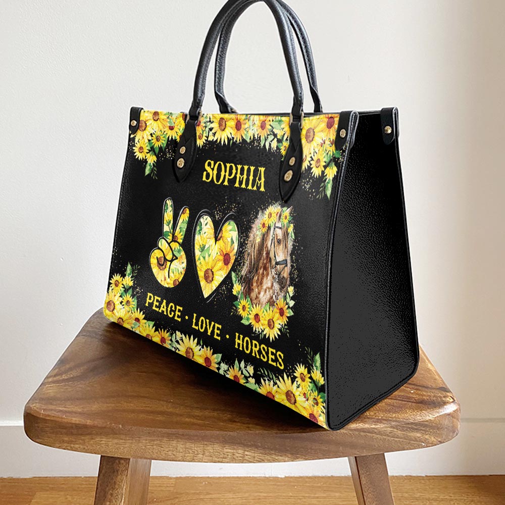 Personalized Horse Peace Love Horses Leather Bag - Women's Pu Leather Bag - Best Mother's Day Gifts