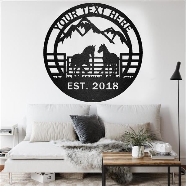 Personalized Horse Ranch Gate Metal Sign Horseshoe Art Western Decor Housewarming Gift Farmhouse Decor