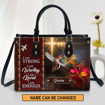 Personalized Hummingbird I Am Strong Leather Bag - Christian Pu Leather Bags For Women