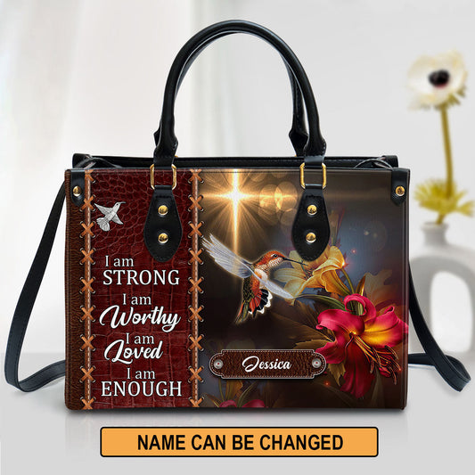 Personalized Hummingbird I Am Strong Leather Bag - Christian Pu Leather Bags For Women