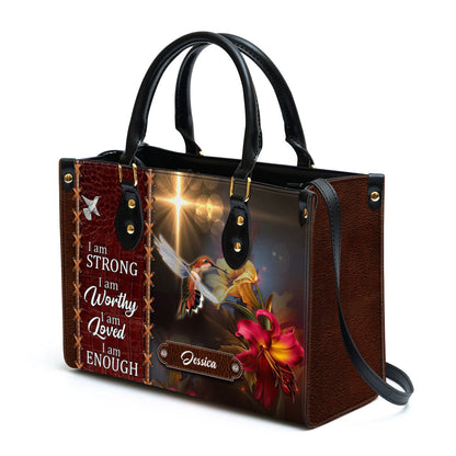 Personalized Hummingbird I Am Strong Leather Bag - Christian Pu Leather Bags For Women