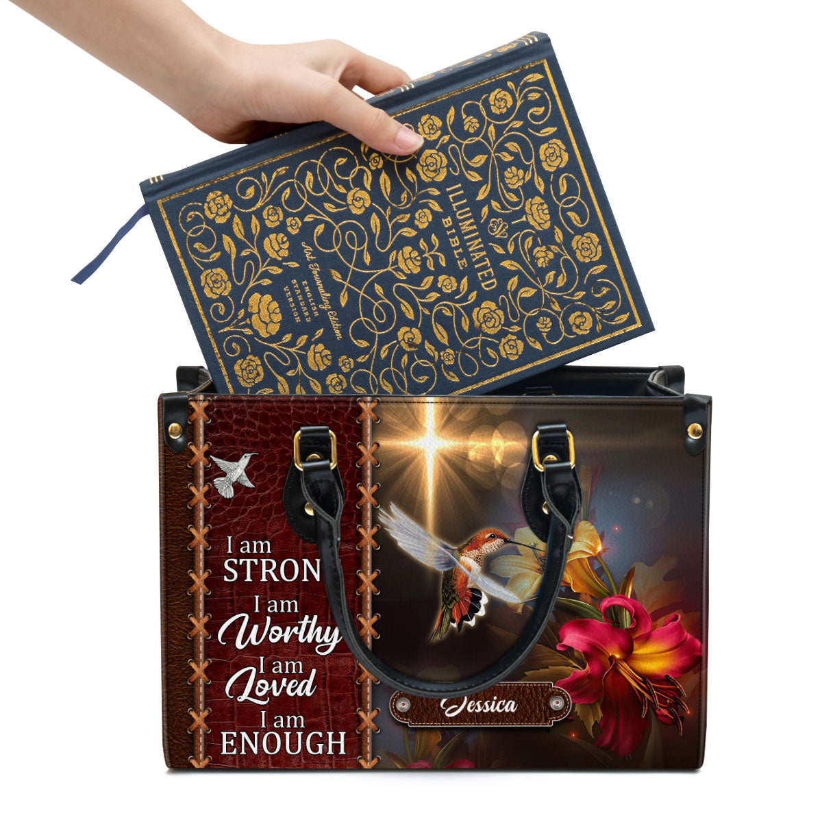 Personalized Hummingbird I Am Strong Leather Bag - Christian Pu Leather Bags For Women