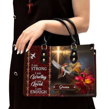 Personalized Hummingbird I Am Strong Leather Bag - Christian Pu Leather Bags For Women