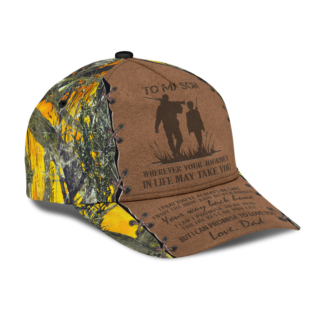 Personalized Hunting Dad To My Son Baseball Cap Hat Yellow Camo Pattern Classic Hunting Dad Cap Hat