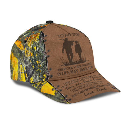 Personalized Hunting Dad To My Son Baseball Cap Hat Yellow Camo Pattern Classic Hunting Dad Cap Hat