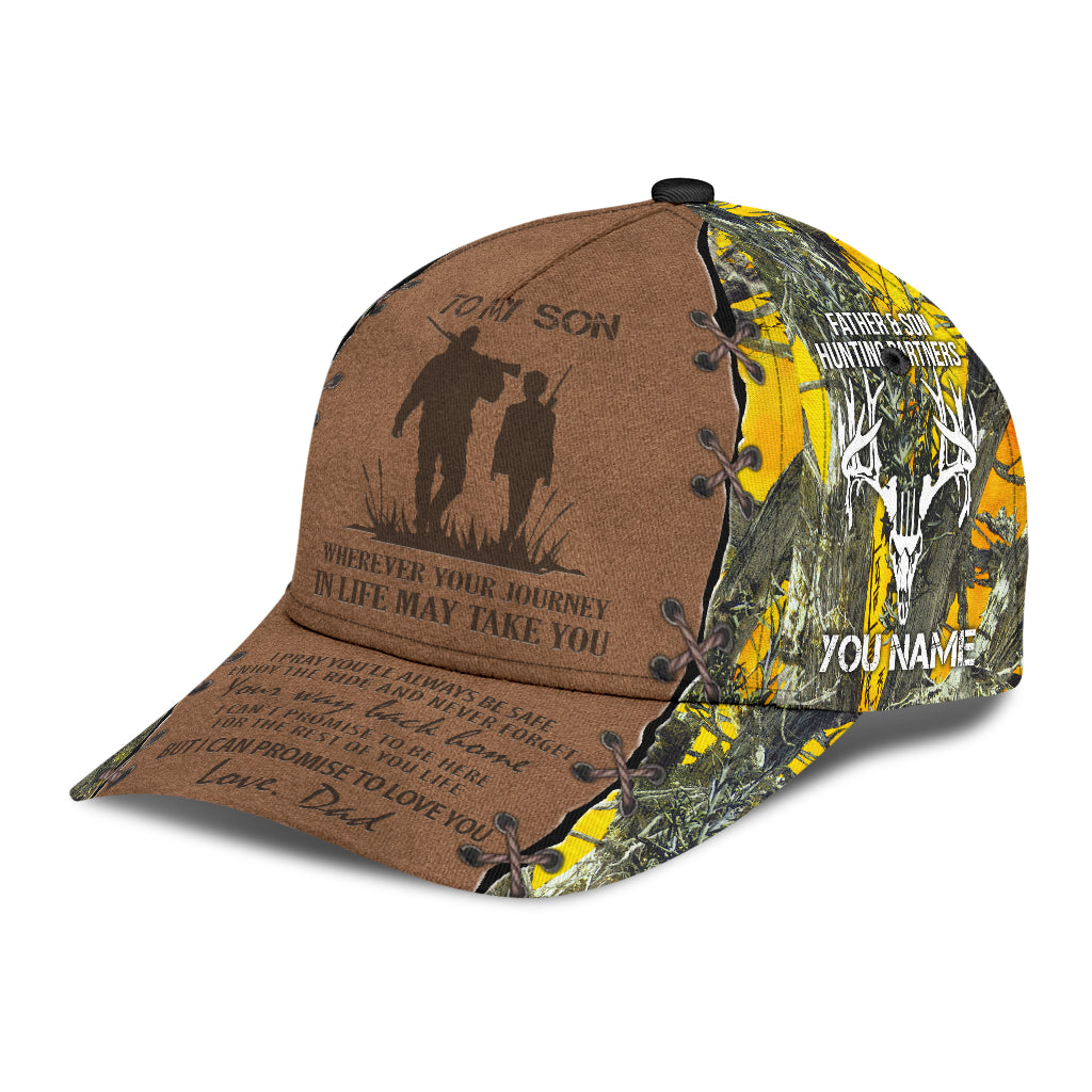 Personalized Hunting Dad To My Son Baseball Cap Hat Yellow Camo Pattern Classic Hunting Dad Cap Hat