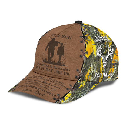 Personalized Hunting Dad To My Son Baseball Cap Hat Yellow Camo Pattern Classic Hunting Dad Cap Hat