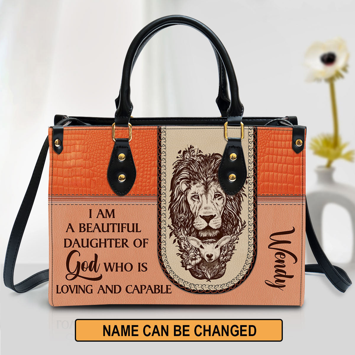 Personalized I Am A Daughter Of God Special Lion Leather Bag - Christian Pu Leather Bags For Women