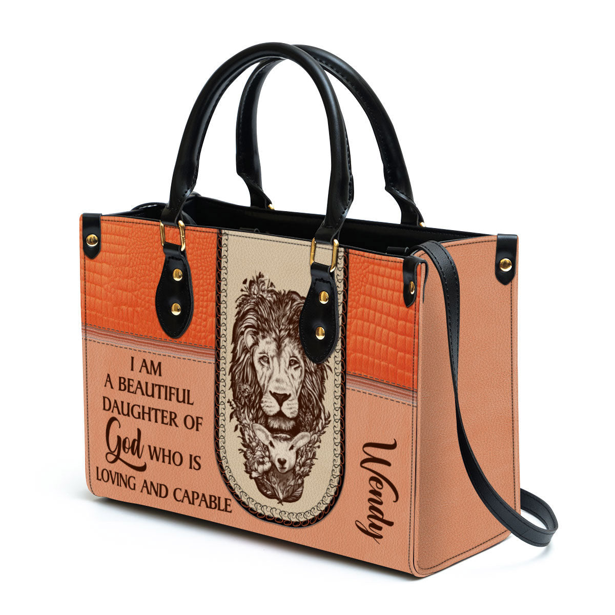 Personalized I Am A Daughter Of God Special Lion Leather Bag - Christian Pu Leather Bags For Women