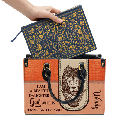 Personalized I Am A Daughter Of God Special Lion Leather Bag - Christian Pu Leather Bags For Women