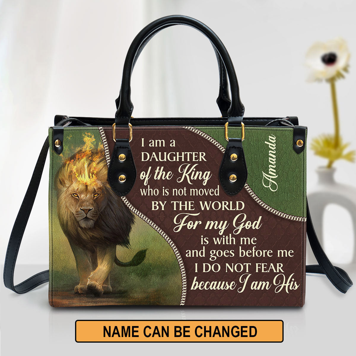 Personalized I Am A Daughter Of The King Unique Lion Leather Bag - Christian Pu Leather Bags For Women