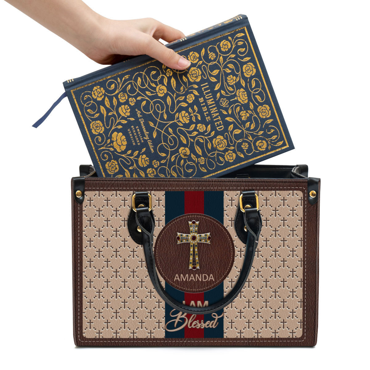 Personalized I Am Blessed Leather Bag - Christian Pu Leather Bags For Women