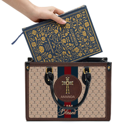 Personalized I Am Blessed Leather Bag - Christian Pu Leather Bags For Women