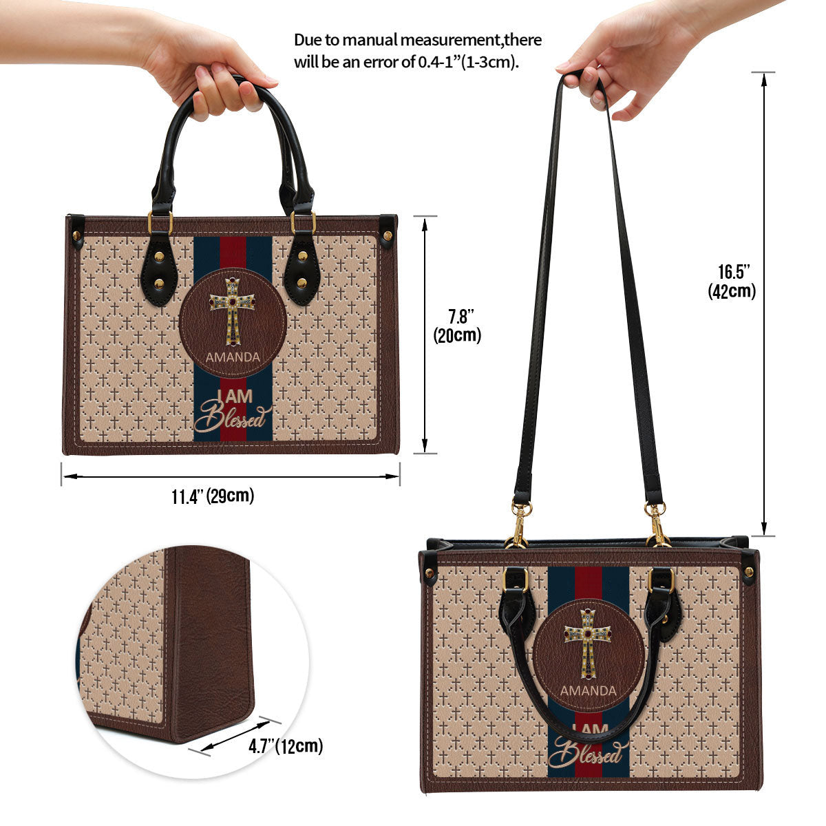 Personalized I Am Blessed Leather Bag - Christian Pu Leather Bags For Women