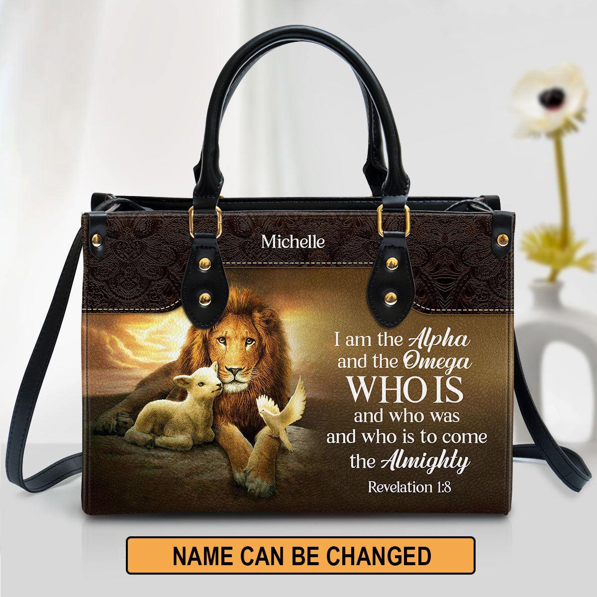 Personalized I Am The Alpha And The Omega Lovely Leather Bag - Christian Pu Leather Bags For Women