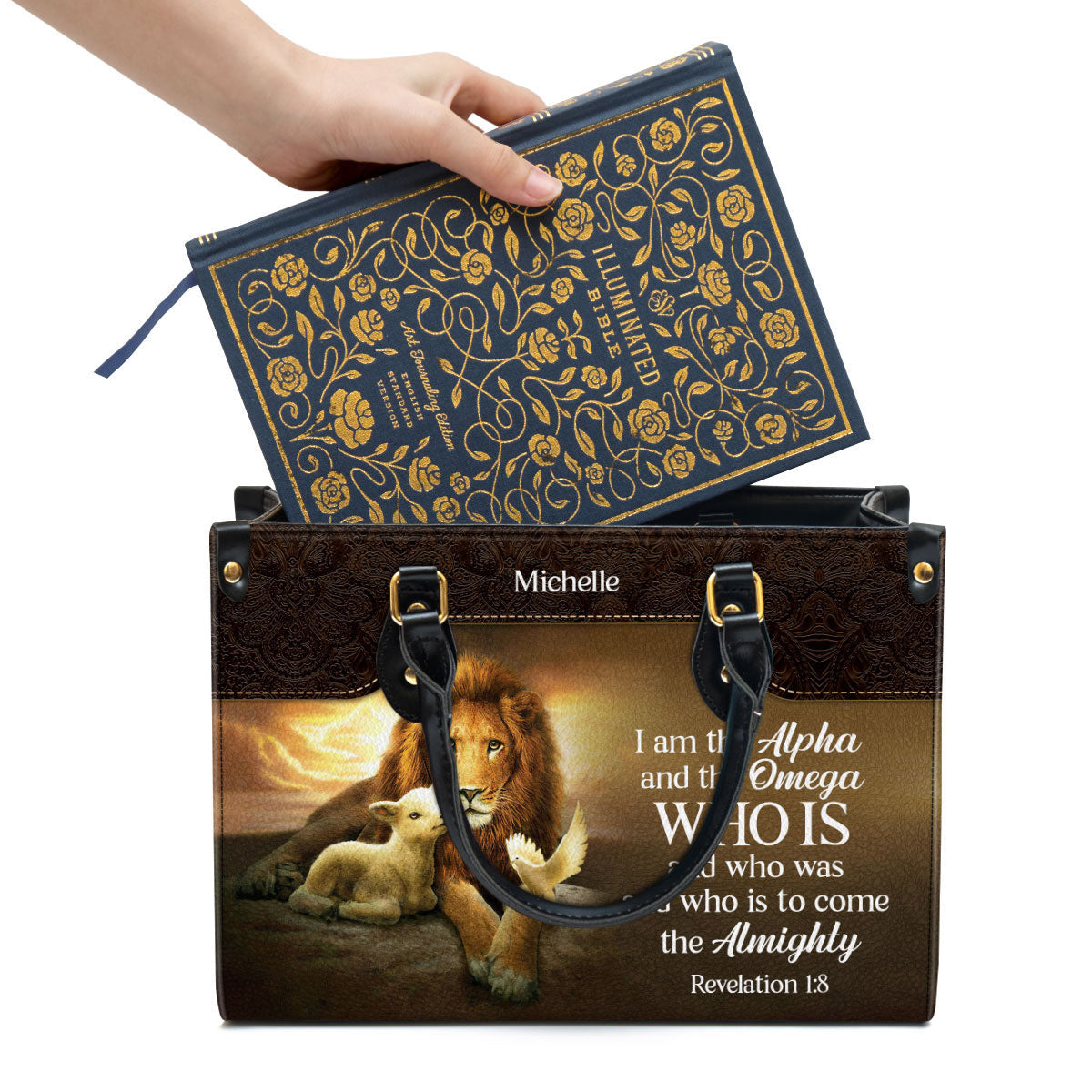 Personalized I Am The Alpha And The Omega Lovely Leather Bag - Christian Pu Leather Bags For Women