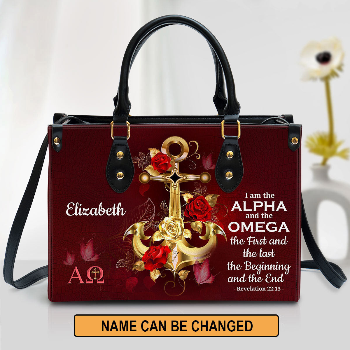 Personalized I Am The Alpha And The Omega Unique Leather Bag - Christian Pu Leather Bags For Women
