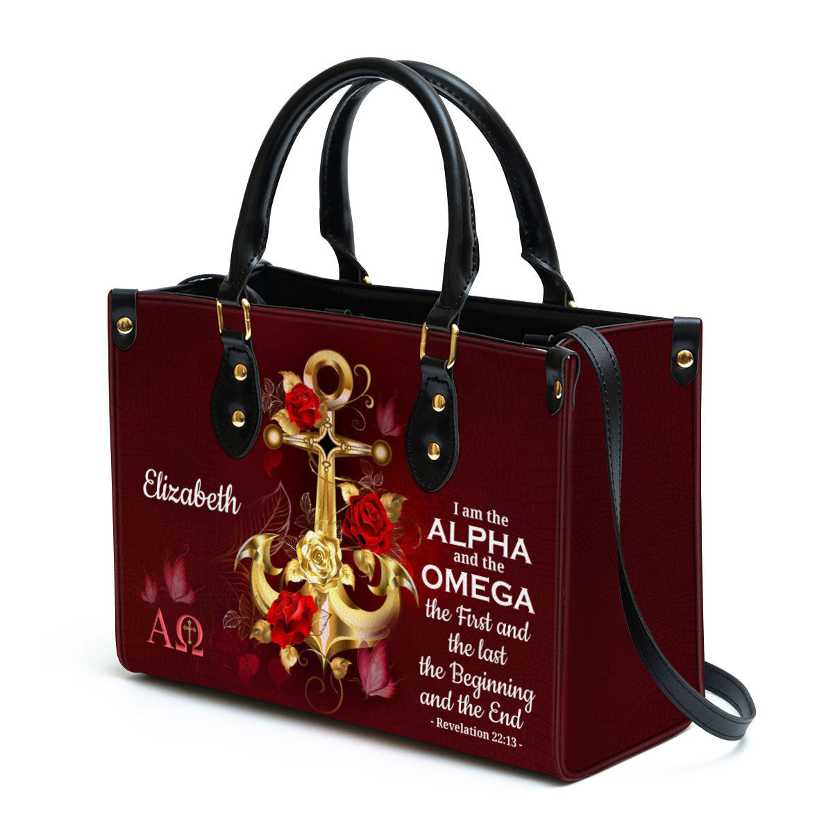 Personalized I Am The Alpha And The Omega Unique Leather Bag - Christian Pu Leather Bags For Women
