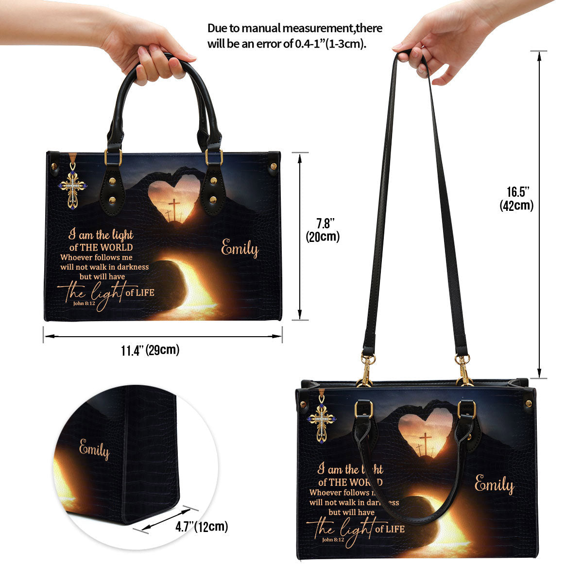 Personalized I Am The Light Of The World Leather Bag - Christian Pu Leather Bags For Women