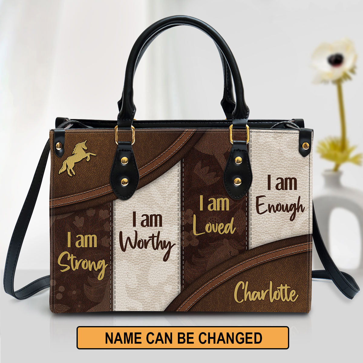 Personalized I Am Worthy Unique Unicorn Leather Bag - Christian Pu Leather Bags For Women