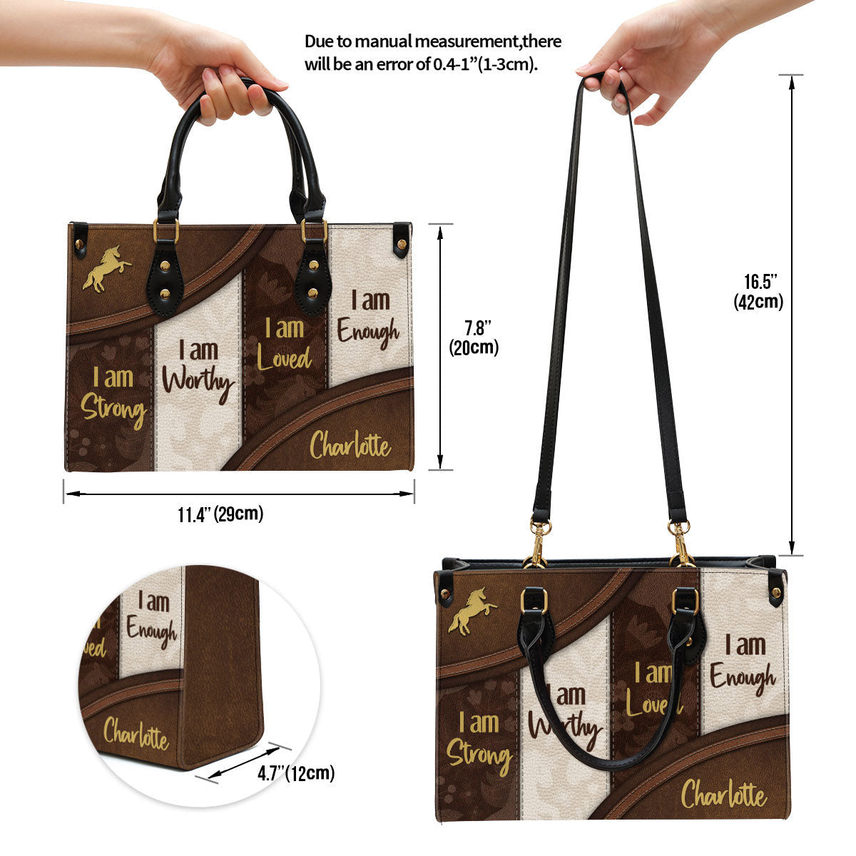 Personalized I Am Worthy Unique Unicorn Leather Bag - Christian Pu Leather Bags For Women