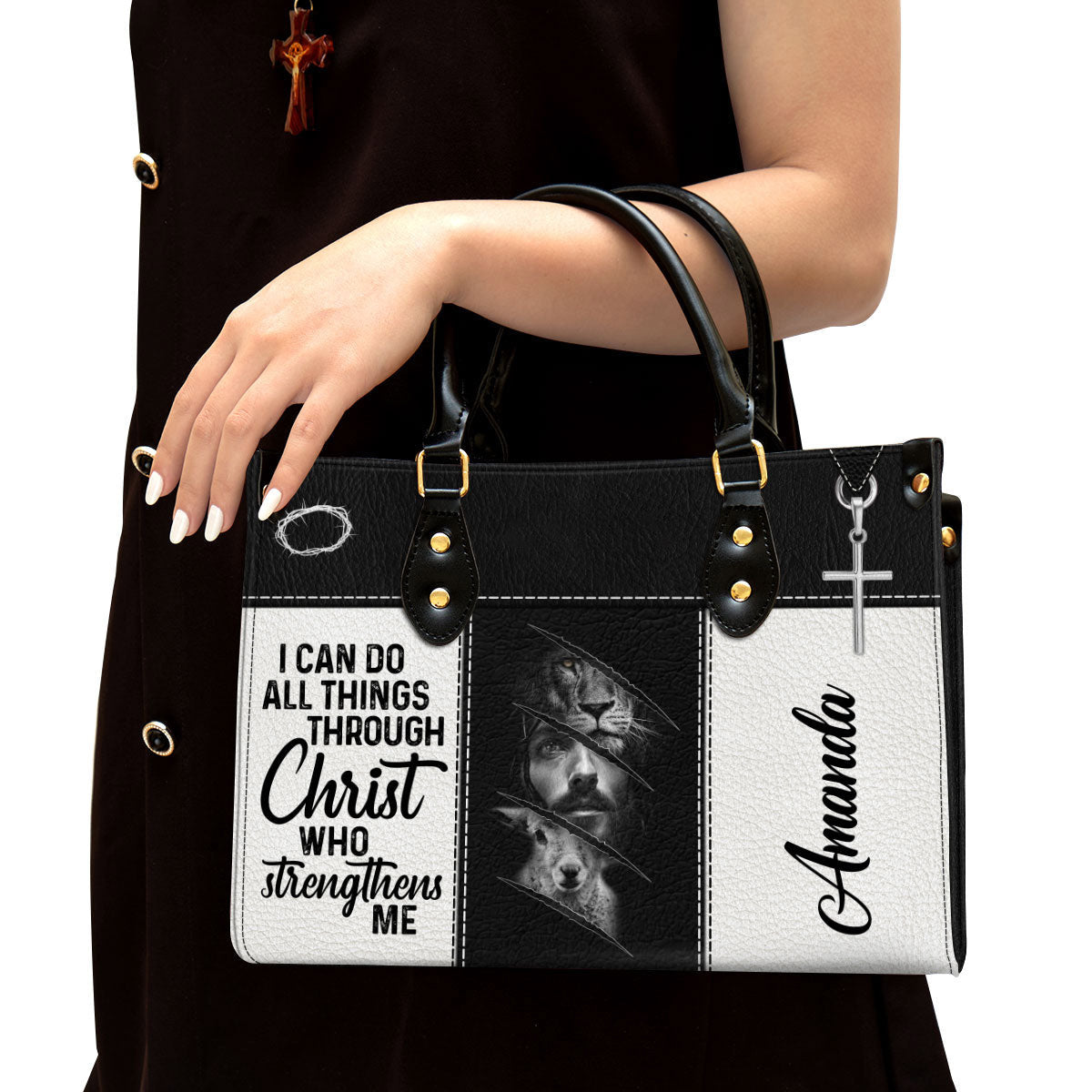 Personalized I Can Do All Things Through Christ Lion Leather Bag - Christian Pu Leather Bags For Women