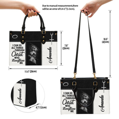 Personalized I Can Do All Things Through Christ Lion Leather Bag - Christian Pu Leather Bags For Women