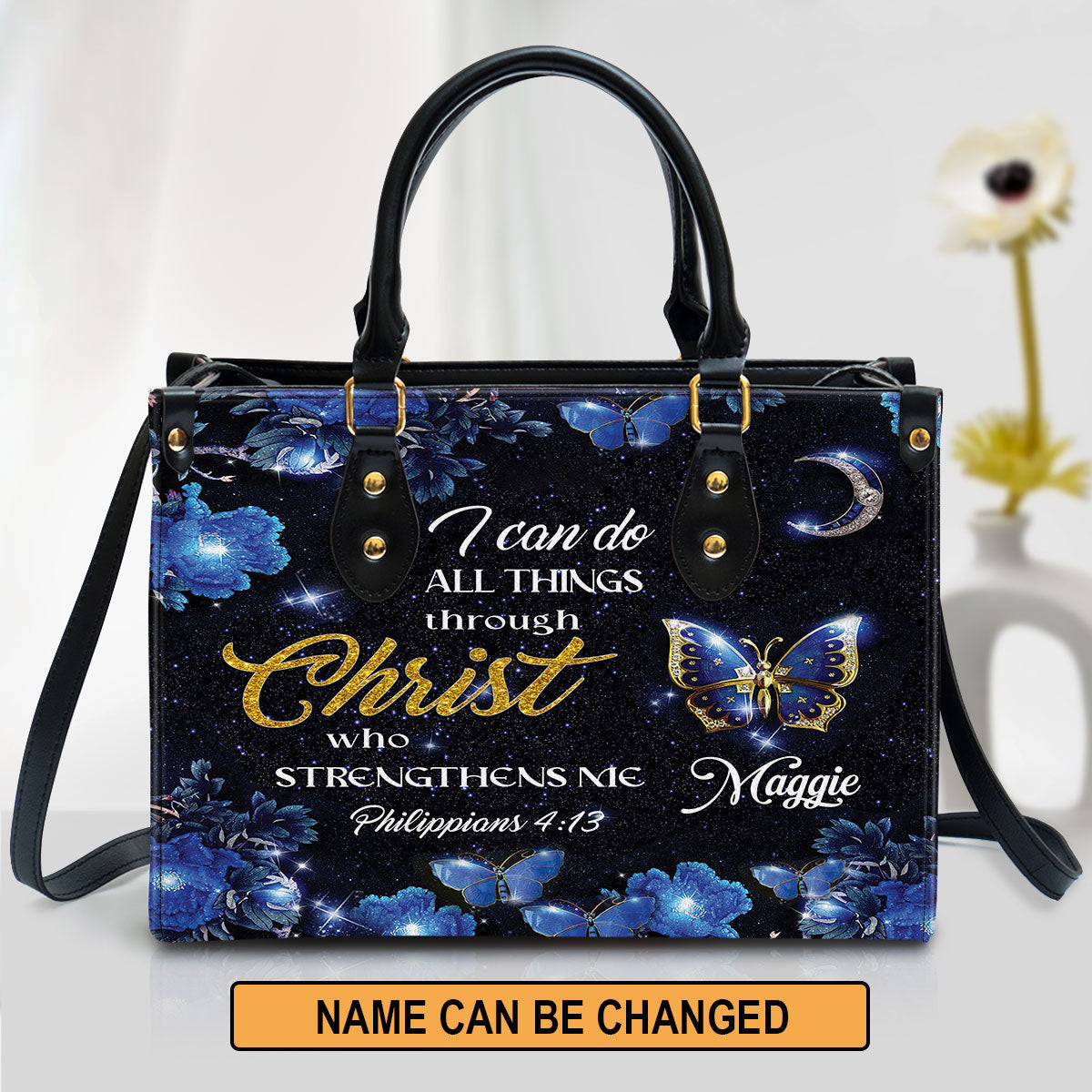 Personalized I Can Do All Things Through Christ Pretty Leather Bag - Christian Pu Leather Bags For Women