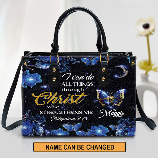 Personalized I Can Do All Things Through Christ Pretty Leather Bag - Christian Pu Leather Bags For Women