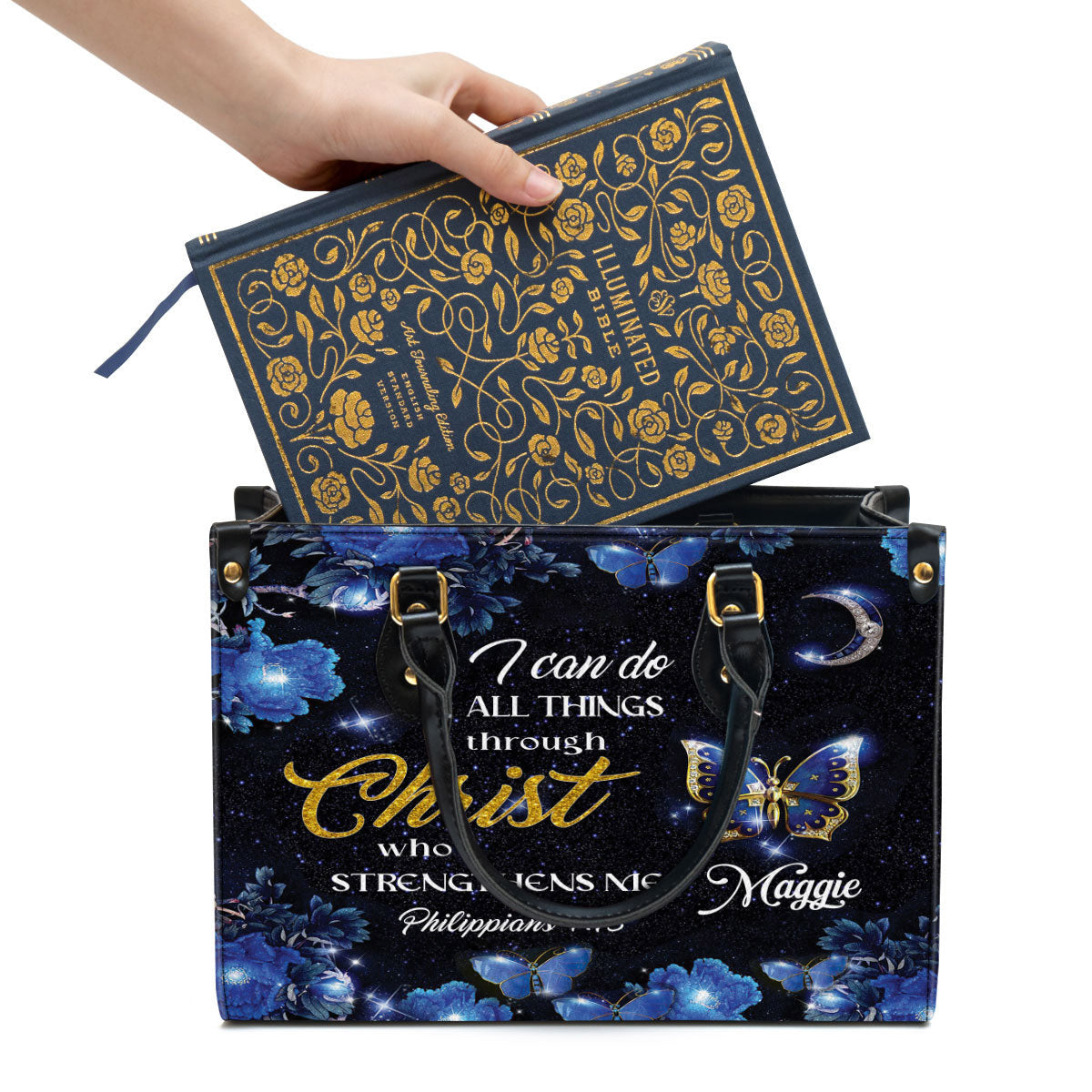 Personalized I Can Do All Things Through Christ Pretty Leather Bag - Christian Pu Leather Bags For Women