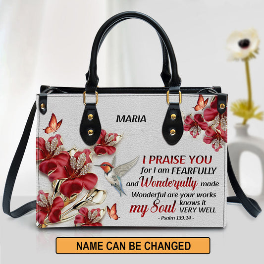 Personalized I Praise You For I Am Fearfully And Wonderfully Made Pretty Leather Bag - Christian Pu Leather Bags For Women
