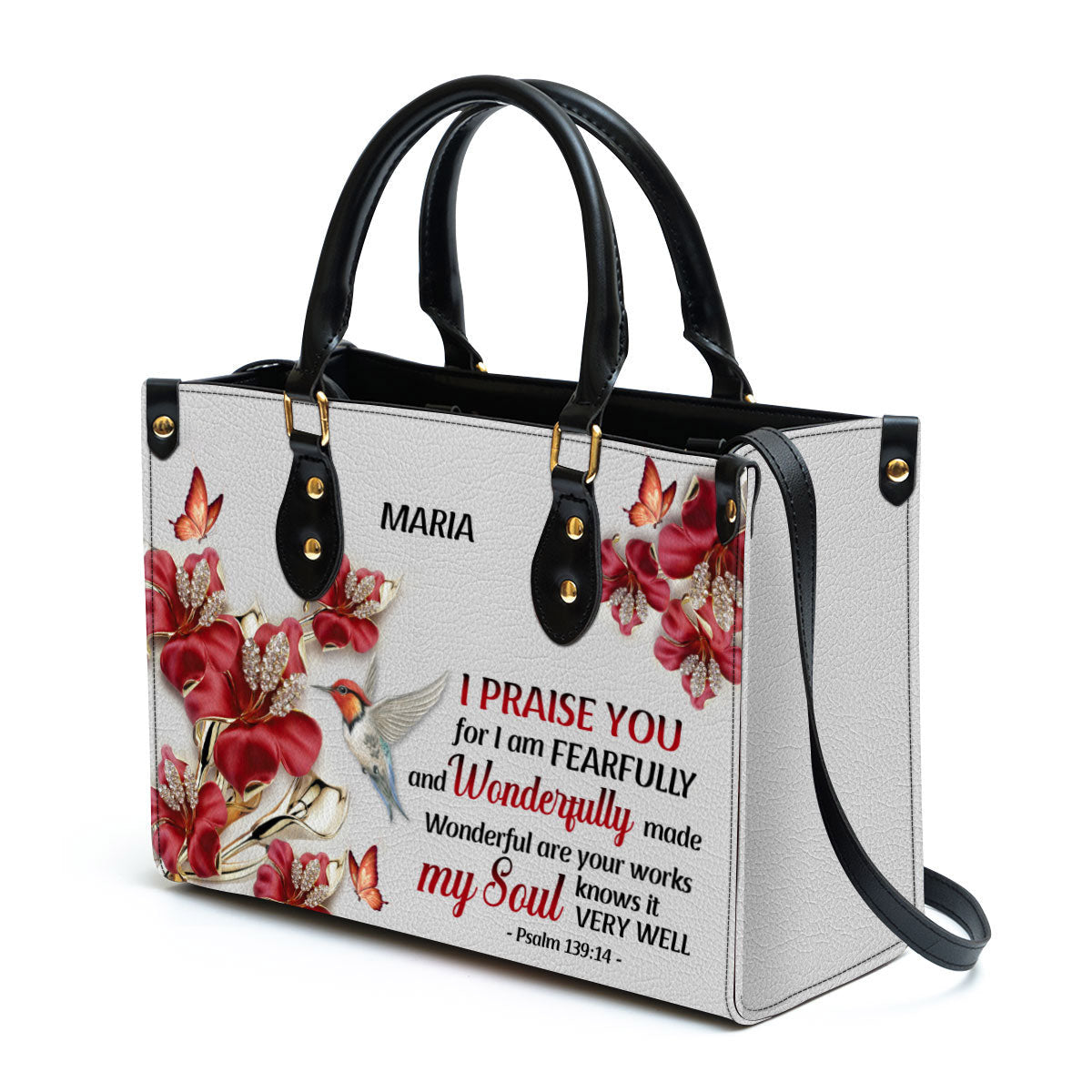 Personalized I Praise You For I Am Fearfully And Wonderfully Made Pretty Leather Bag - Christian Pu Leather Bags For Women
