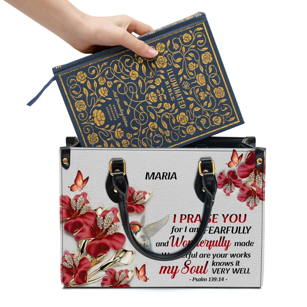 Personalized I Praise You For I Am Fearfully And Wonderfully Made Pretty Leather Bag - Christian Pu Leather Bags For Women