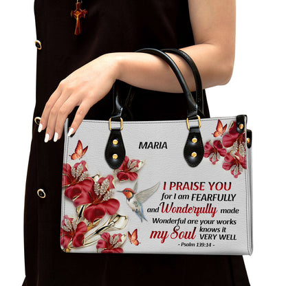 Personalized I Praise You For I Am Fearfully And Wonderfully Made Pretty Leather Bag - Christian Pu Leather Bags For Women