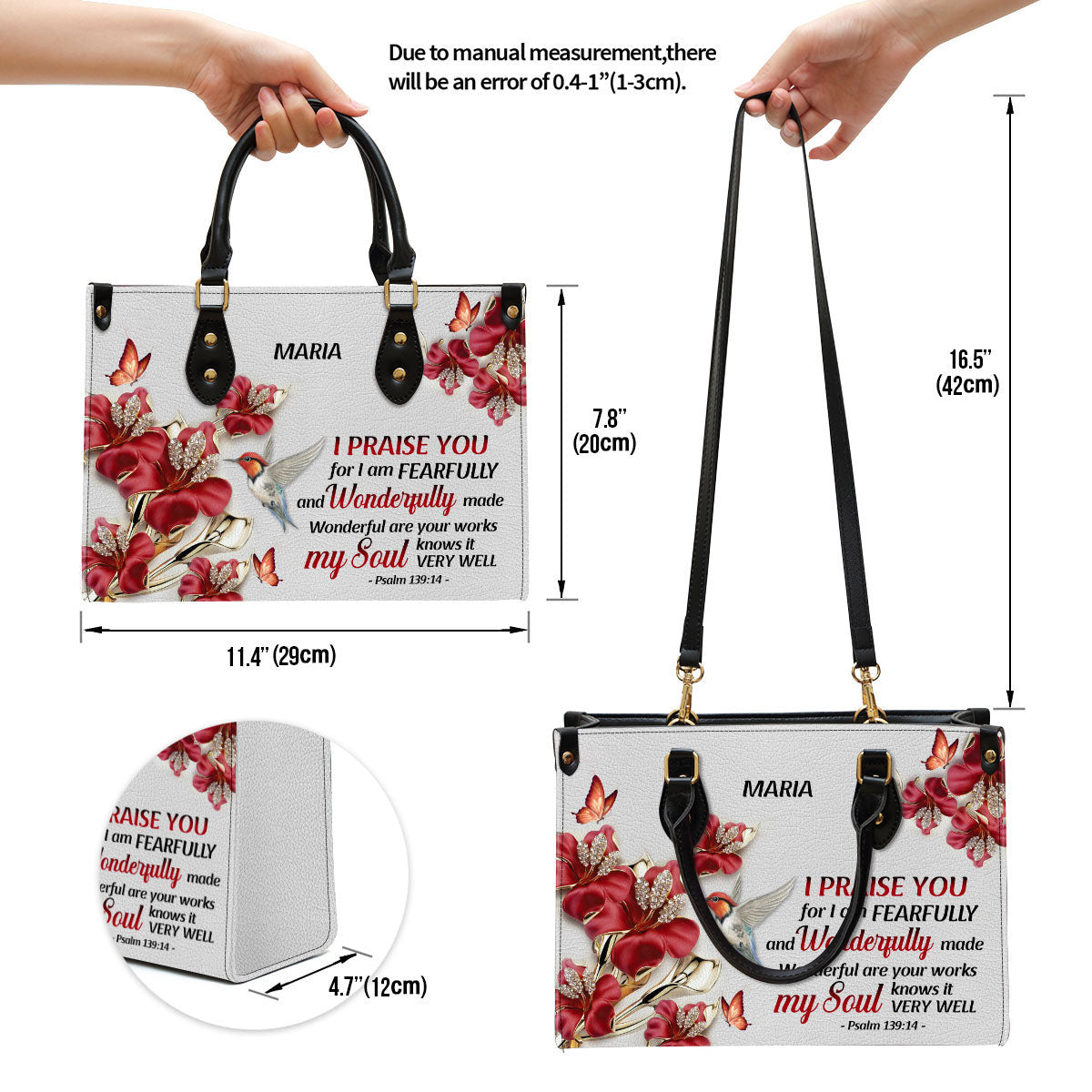 Personalized I Praise You For I Am Fearfully And Wonderfully Made Pretty Leather Bag - Christian Pu Leather Bags For Women