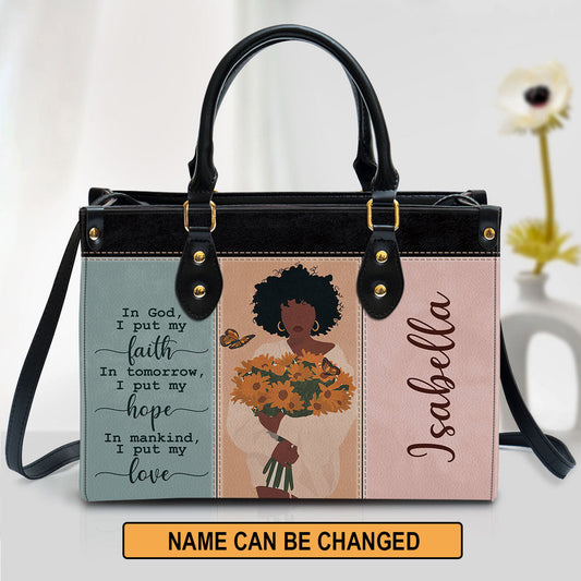 Personalized I Put My Faith In God Leather Bag - Christian Pu Leather Bags For Women