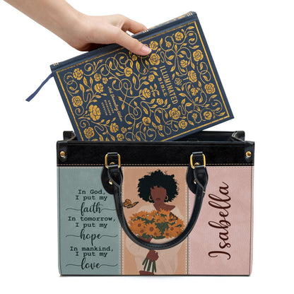 Personalized I Put My Faith In God Leather Bag - Christian Pu Leather Bags For Women