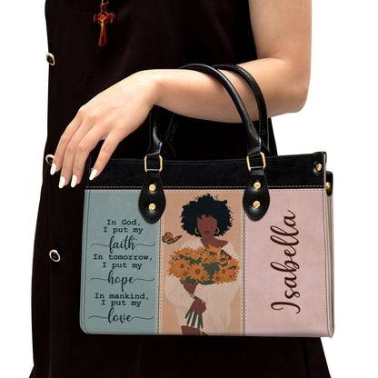 Personalized I Put My Faith In God Leather Bag - Christian Pu Leather Bags For Women