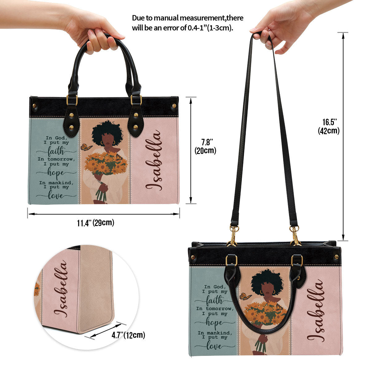 Personalized I Put My Faith In God Leather Bag - Christian Pu Leather Bags For Women