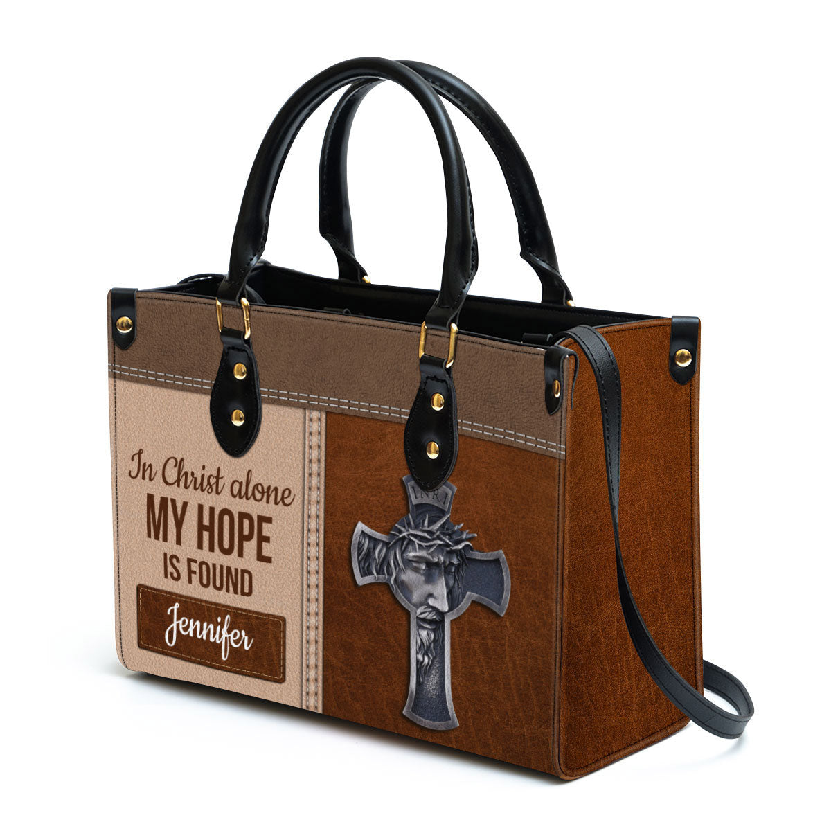 Personalized In Christ Alone My Hope Is Found Special Cross Leather Bag - Christian Pu Leather Bags For Women