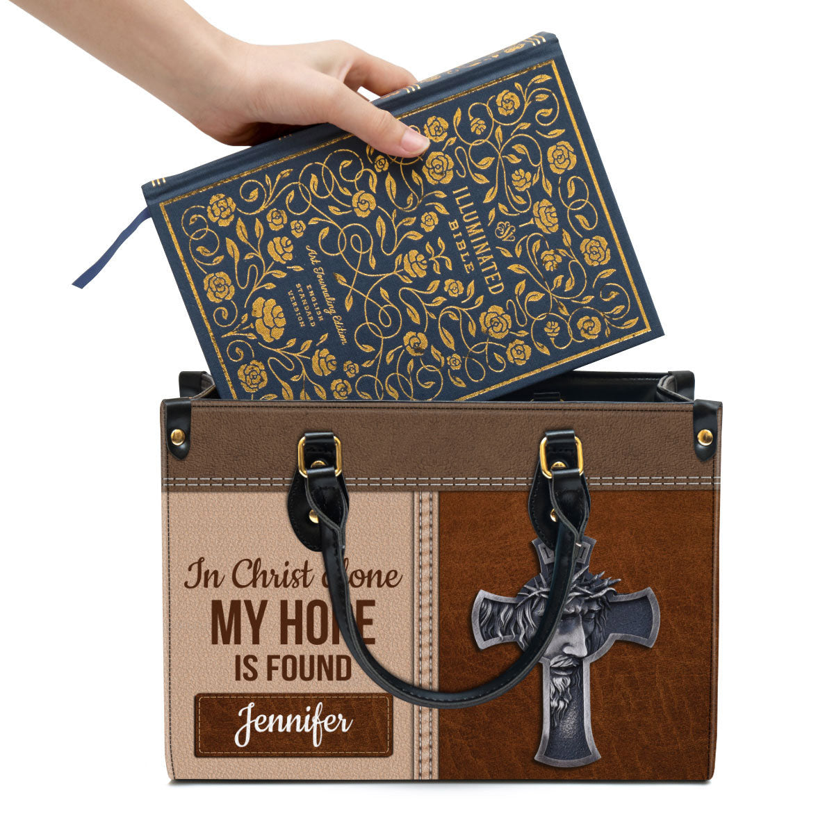 Personalized In Christ Alone My Hope Is Found Special Cross Leather Bag - Christian Pu Leather Bags For Women