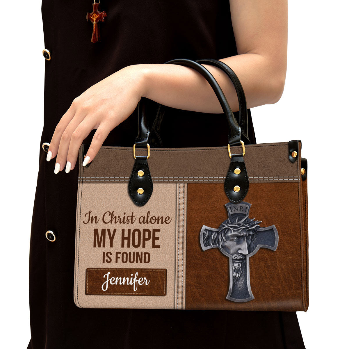 Personalized In Christ Alone My Hope Is Found Special Cross Leather Bag - Christian Pu Leather Bags For Women