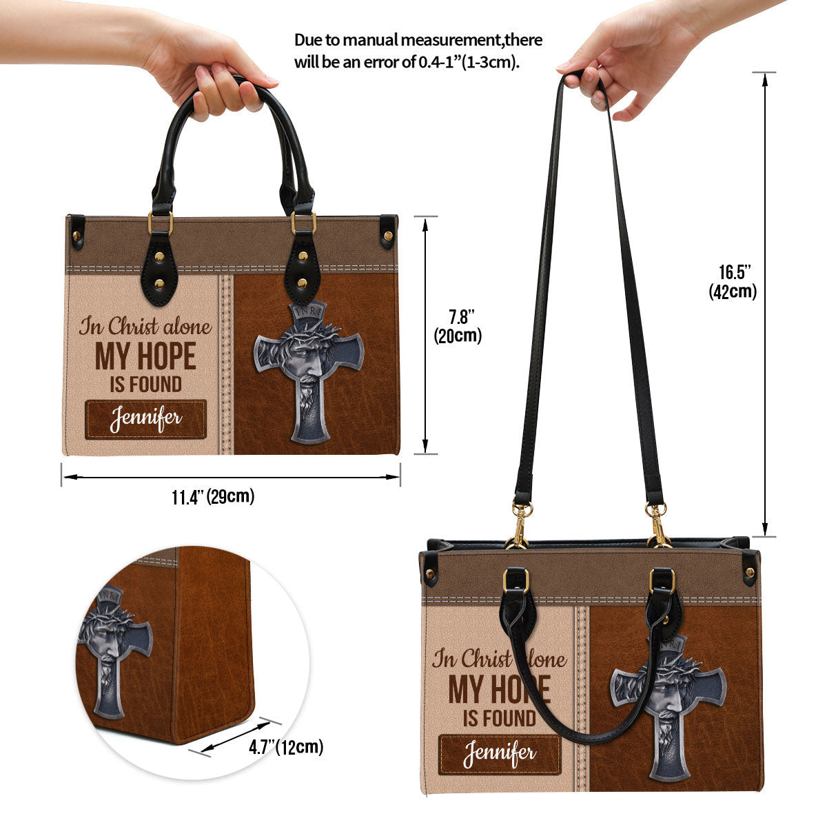 Personalized In Christ Alone My Hope Is Found Special Cross Leather Bag - Christian Pu Leather Bags For Women